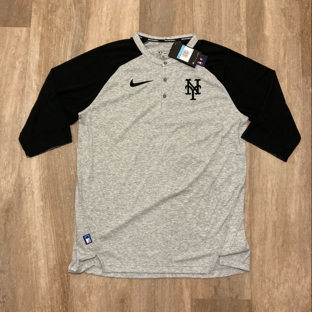 Nike Mens New York Mets Grey 3/4 Blackout Flux Henley Top NKJ9-086N Sz MD